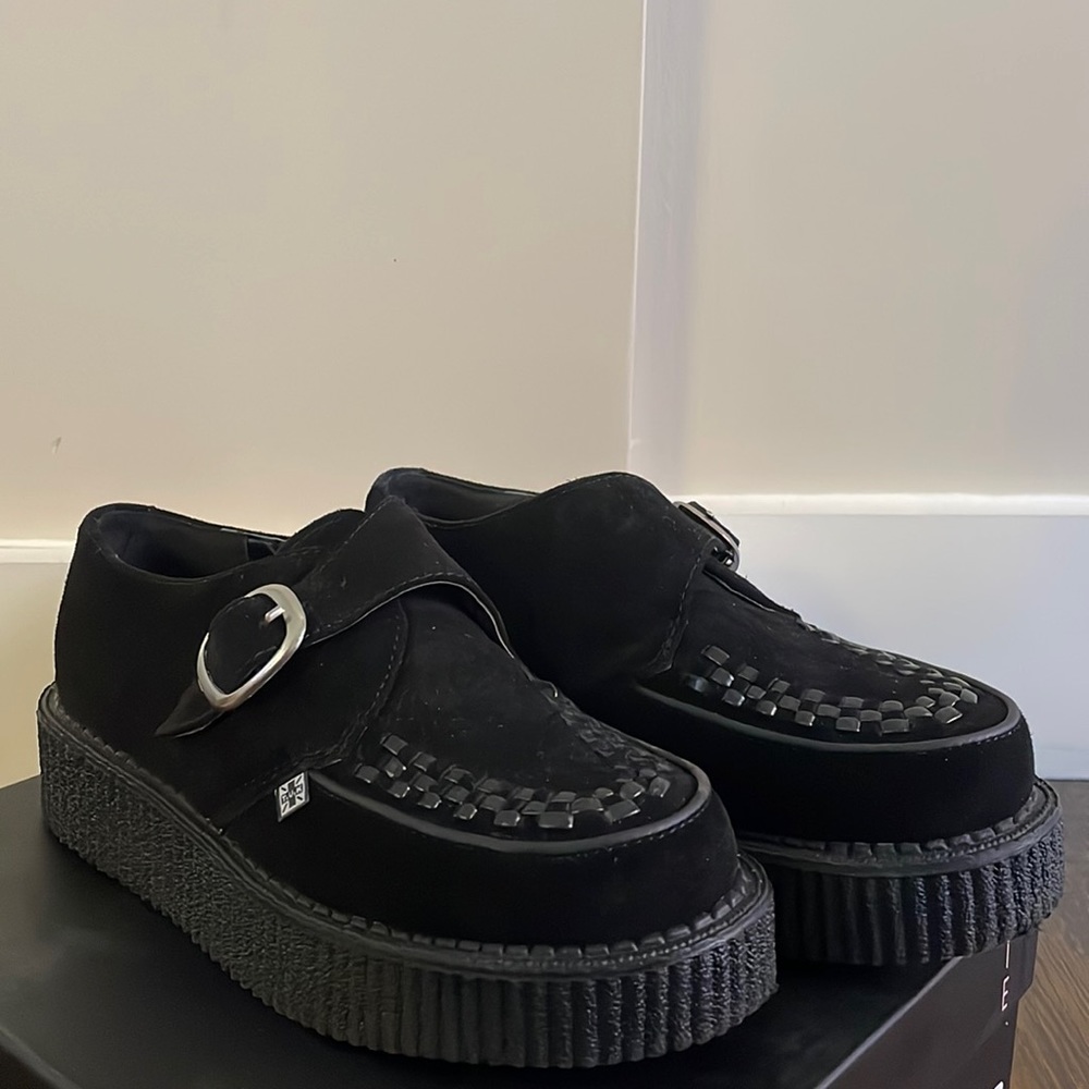 T.U.K. Black Suede Leather Platform Shoes
